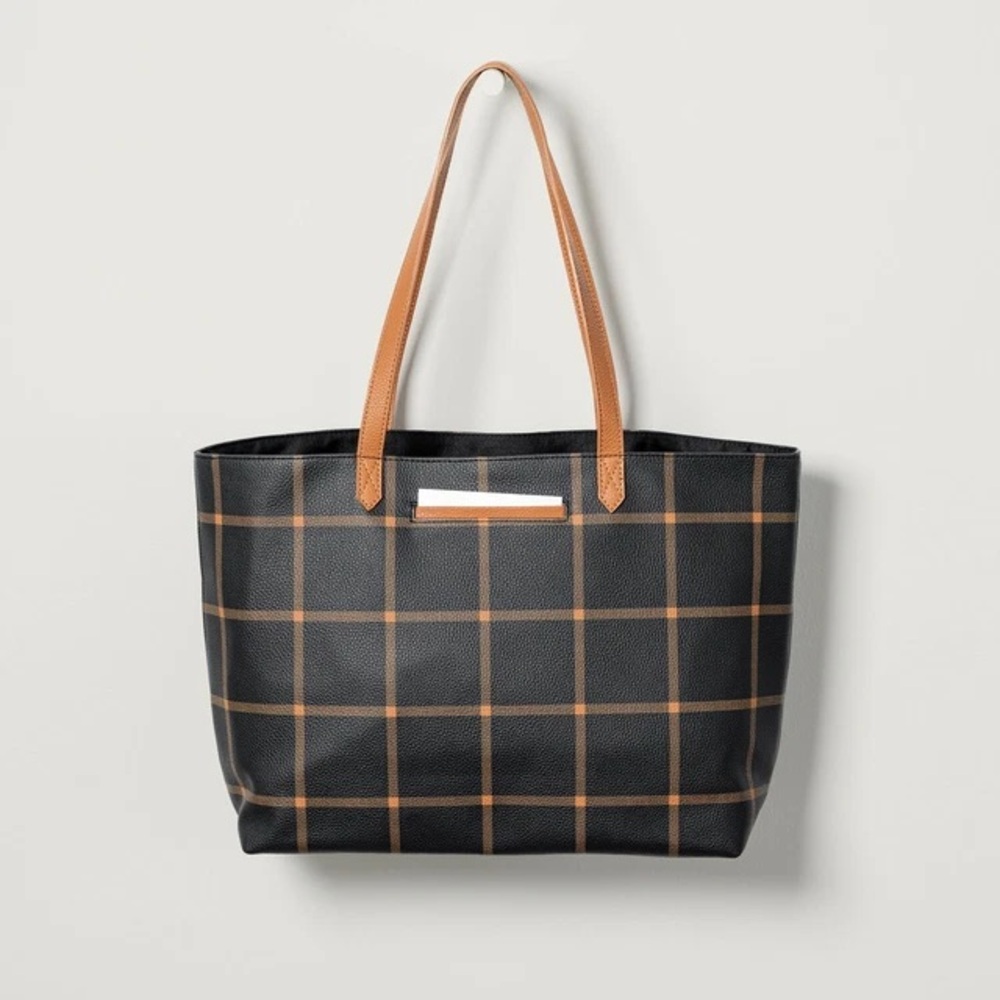 Thirty-one faux leather Caramel WindowPane pebble Modern Tote NWOT